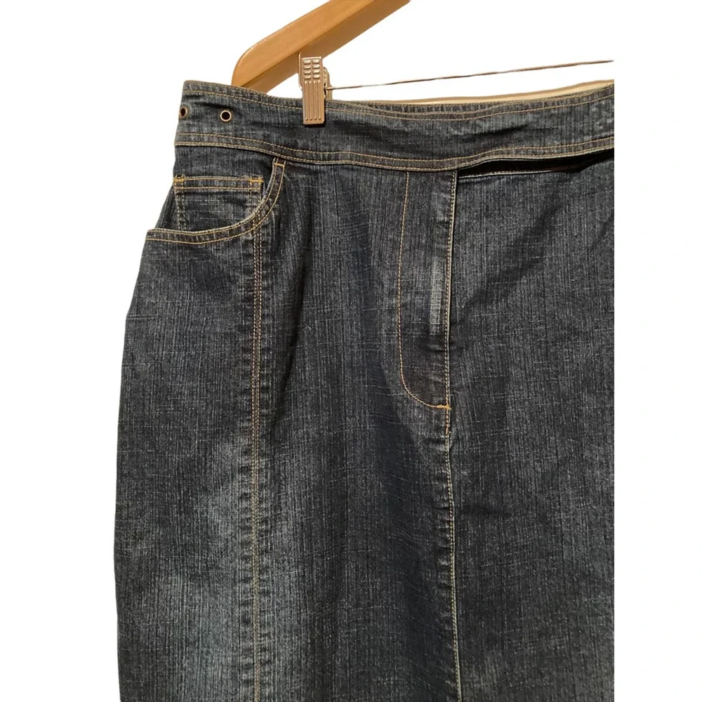 Ashley Stewart Womens Pencil 16W‎ Skirt Blue Stretch Pockets Denim Plus Modest